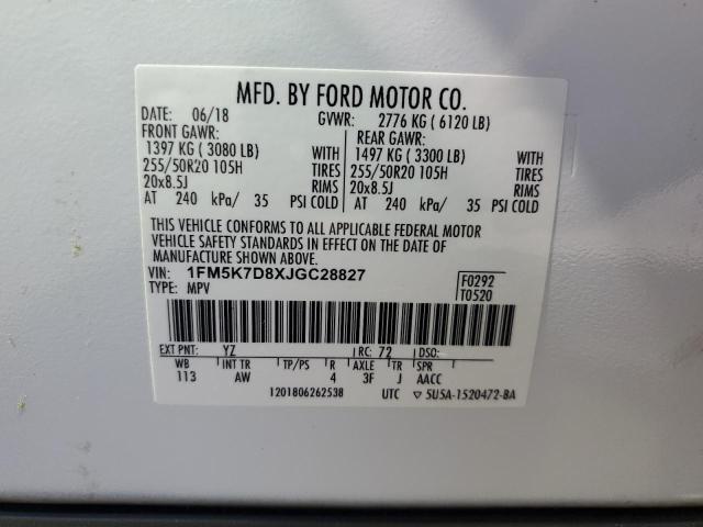 1FM5K7D8XJGC28827 - 2018 FORD EXPLORER XLT Ağ foto 13