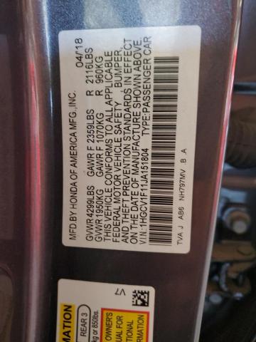 1HGCV1F11JA151804 - 2018 HONDA ACCORD LX ნაცრისფერი ფოტო 13