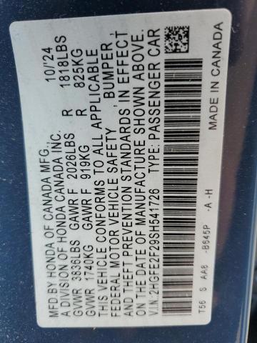 2HGFE2F29SH541726 - 2025 HONDA CIVIC LX BLACK photo 12