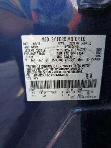 2FMDK4JC2BBA84606 - 2011 FORD EDGE SEL Mavi foto 12