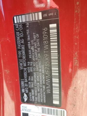 WMWMF735X9TW81096 - 2009 MINI COOPER S RED photo 12