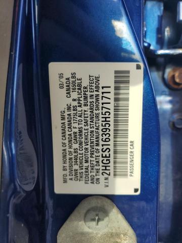 2HGES16395H571711 - 2005 HONDA CIVIC DX VP BLUE photo 13