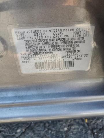 3N1CN7AP2HL862589 - 2017 NISSAN VERSA S GRAY photo 12