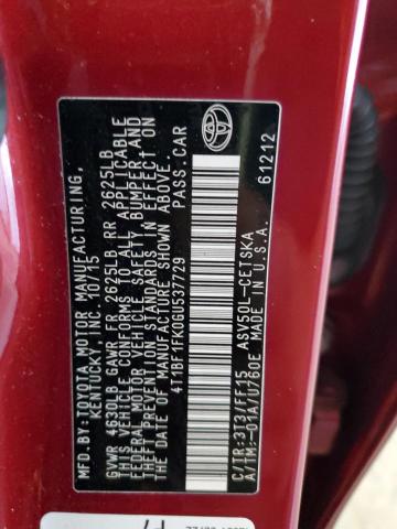 4T1BF1FK0GU537729 - 2016 TOYOTA CAMRY LE 勃艮第红 照片 12