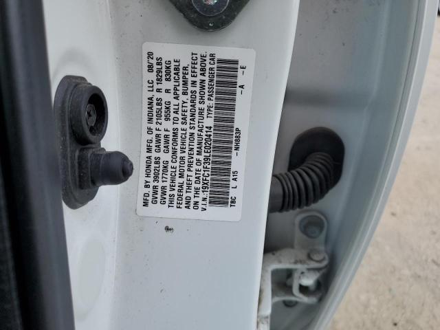 19XFC1F39LE020414 - 2020 HONDA CIVIC EX WHITE photo 12