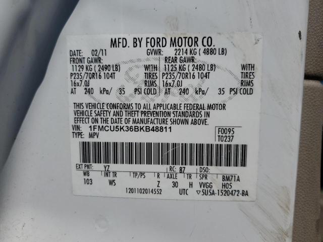 1FMCU5K36BKB48811 - 2011 FORD ESCAPE HYBRID WHITE photo 13