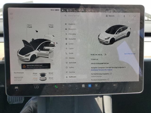 5YJ3E1EA2NF198756 - 2022 TESLA MODEL 3 白色 照片 9