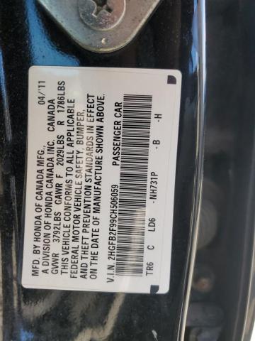 2HGFB2F99CH506059 - 2012 HONDA CIVIC EXL შავი ფოტო 12