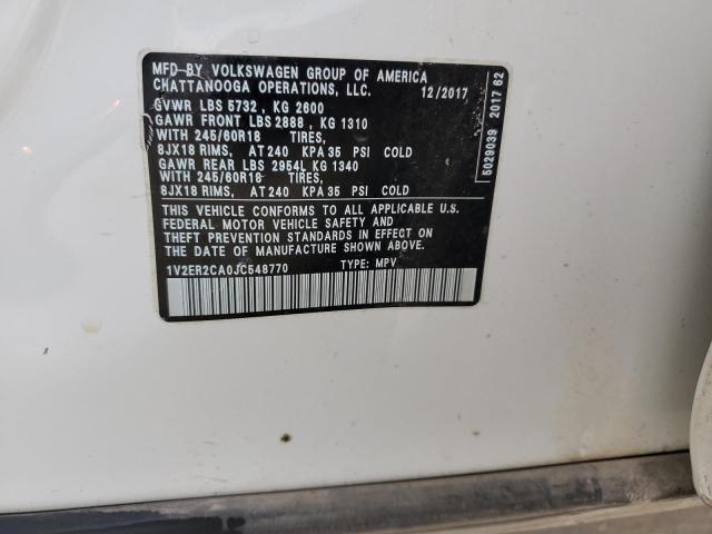 1V2ER2CA0JC548770 - 2018 VOLKSWAGEN ATLAS SEL 白色 照片 13