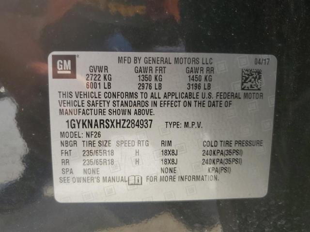 1GYKNARSXHZ284937 - 2017 CADILLAC XT5 BLACK photo 12