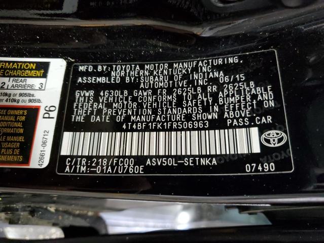 4T4BF1FK1FR506963 - 2015 TOYOTA CAMRY LE BLACK photo 12