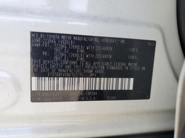 4T3T6RFV4NU102715 - 2022 TOYOTA RAV4 SE თეთრი ფოტო 13