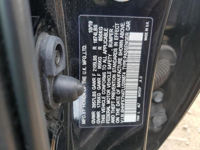 SHHFK7H47LU209874 - 2020 HONDA CIVIC SPORT BLACK photo 12