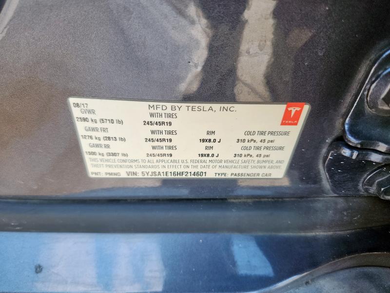 5YJSA1E16HF214601 - 2017 TESLA MODEL S Сірий фото 14
