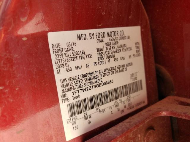 1FT7W2BT9GED08863 - 2016 FORD F250 SUPER DUTY MAROON photo 12