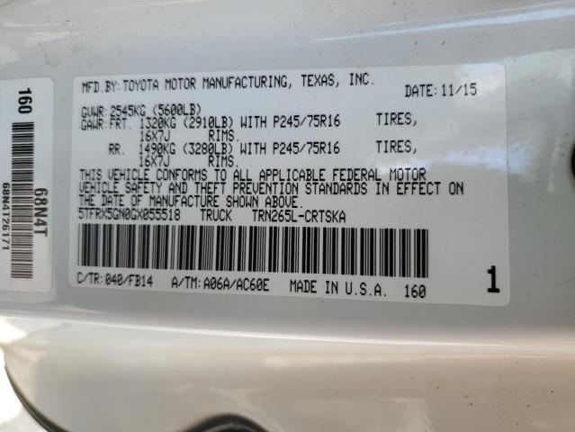 5TFRX5GN0GX055518 - 2016 TOYOTA TACOMA ACCESS CAB თეთრი ფოტო 12