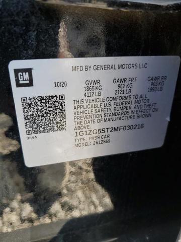 1G1ZG5ST2MF030216 - 2021 CHEVROLET MALIBU RS BLACK photo 12