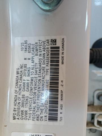 2HGFE2F53RH518382 - 2024 HONDA CIVIC SPORT WHITE photo 13