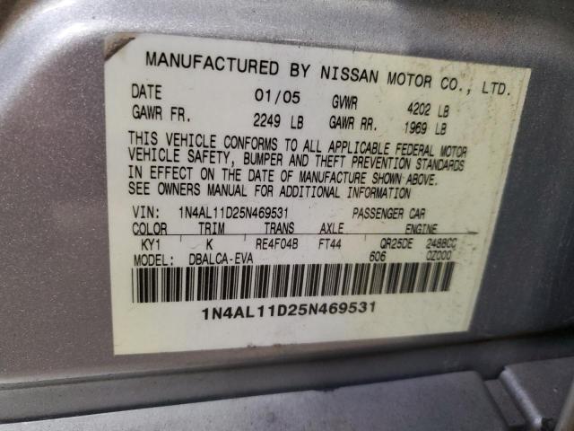 1N4AL11D25N469531 - 2005 NISSAN ALTIMA S SILVER photo 12