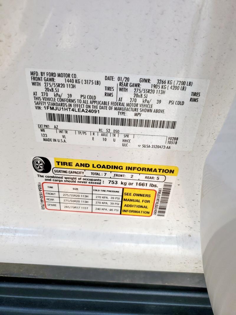 1FMJU1HT4LEA24091 - 2020 FORD EXPEDITION XLT თეთრი ფოტო 14