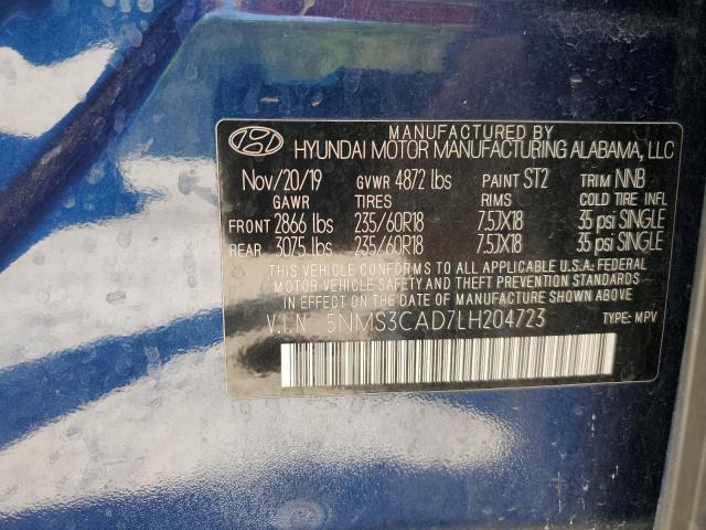 5NMS3CAD7LH204723 - 2020 HYUNDAI SANTA FE SEL BLUE photo 13