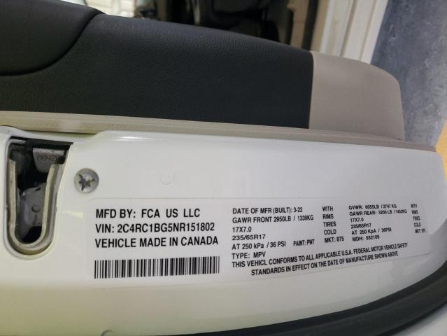 2C4RC1BG5NR151802 - 2022 CHRYSLER PACIFICA TOURING L თეთრი ფოტო 13