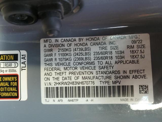 2HKRW2H83NH670776 - 2022 HONDA CR-V EXL GRAY photo 13