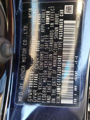 JHMFC1F7XJX012482 - 2018 HONDA CIVIC EXL BLACK photo 13