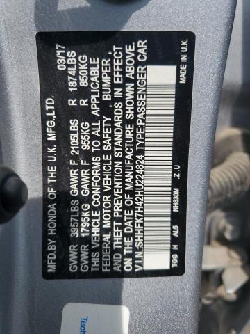 SHHFK7H42HU224824 - 2017 HONDA CIVIC SPORT SILVER photo 12