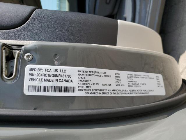 2C4RC1BG5NR181785 - 2022 CHRYSLER PACIFICA TOURING L 灰色 照片 13