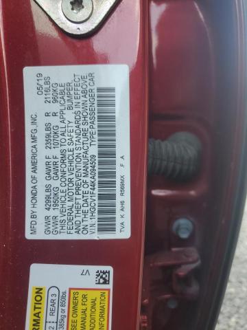 1HGCV1F44KA094509 - 2019 HONDA ACCORD EX Rouge photo 13