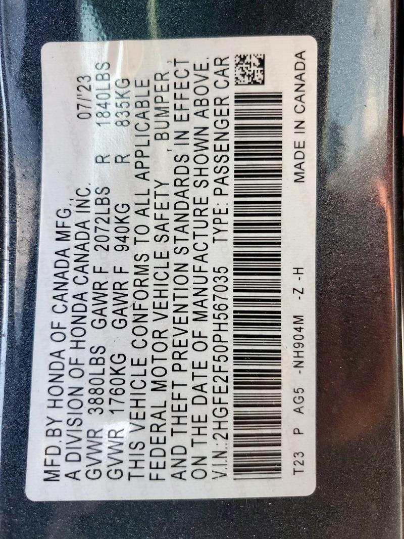 2HGFE2F50PH567035 - 2023 HONDA CIVIC SPORT GRAY photo 13