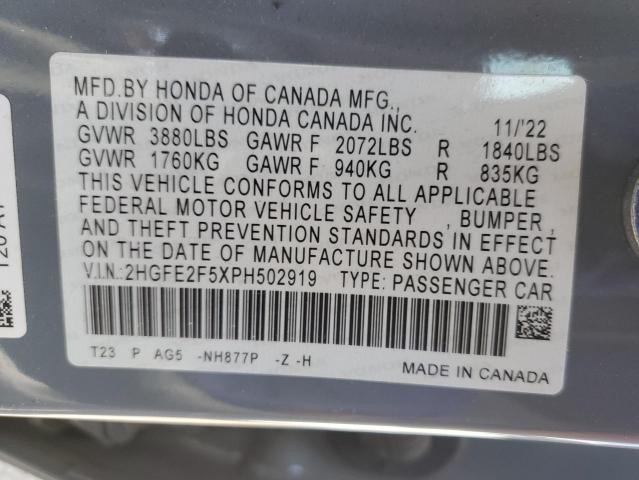 2HGFE2F5XPH502919 - 2023 HONDA CIVIC SPORT Boz foto 12