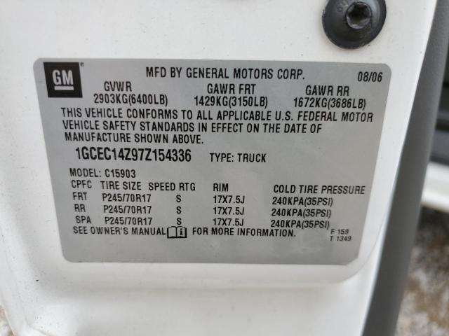 1GCEC14Z97Z154336 - 2007 CHEVROLET SILVERADO C1500 CLASSIC WHITE photo 12