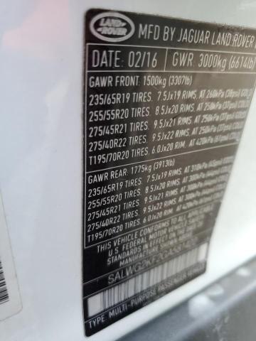 SALWG2KF2GA581422 - 2016 LAND ROVER RANGE ROVE SE WHITE photo 13