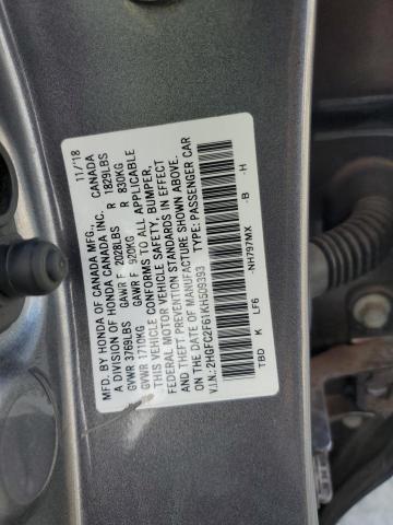 2HGFC2F61KH509393 - 2019 HONDA CIVIC LX GRAY photo 12