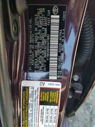 4T1BK3DB5CU472803 - 2012 TOYOTA AVALON BASE 勃艮第红 照片 12