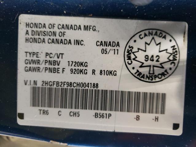 2HGFB2F98CH004188 - 2012 HONDA CIVIC EXL BLUE photo 13