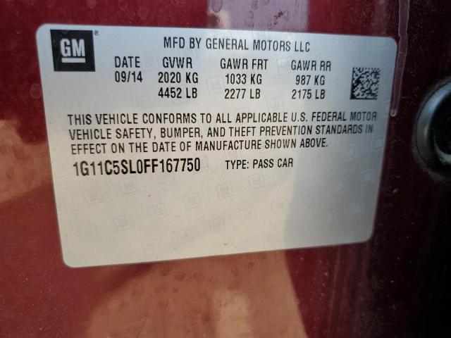 1G11C5SL0FF167750 - 2015 CHEVROLET MALIBU 1LT 栗色 照片 12