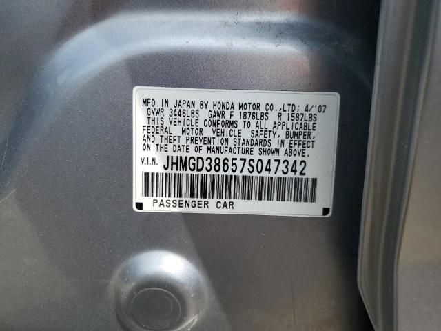 JHMGD38657S047342 - 2007 HONDA FIT S SILVER photo 12