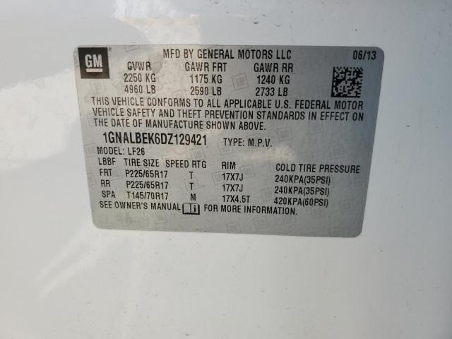 1GNALBEK6DZ129421 - 2013 CHEVROLET EQUINOX LS WHITE photo 12