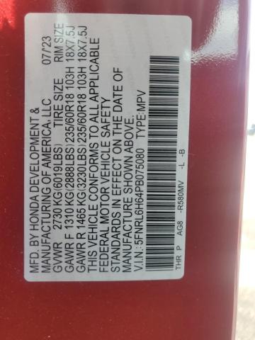 5FNRL6H64PB075080 - 2023 HONDA ODYSSEY EXL RED photo 13