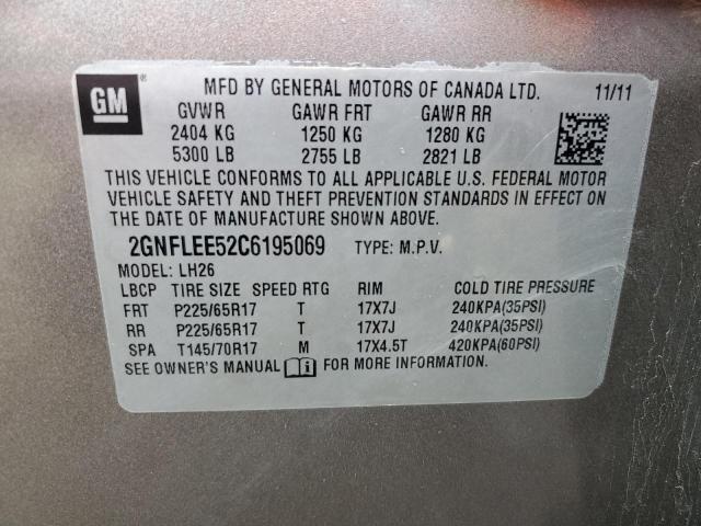 2GNFLEE52C6195069 - 2012 CHEVROLET EQUINOX LT GRAY photo 14