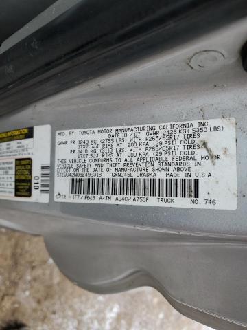 5TEUU42N08Z499318 - 2008 TOYOTA TACOMA ACCESS CAB ვერცხლისფერი ფოტო 12