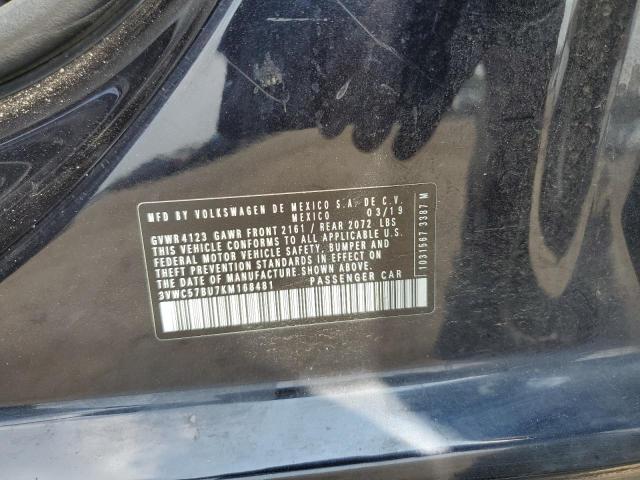 3VWC57BU7KM168481 - 2019 VOLKSWAGEN JETTA S 黑色 照片 12