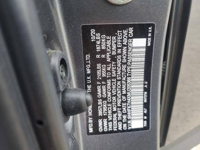 SHHFK7H4XMU205366 - 2021 HONDA CIVIC SPORT ნაცრისფერი ფოტო 13