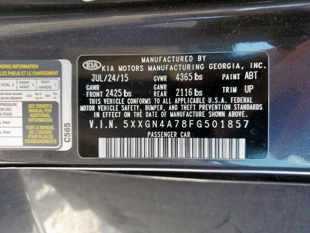 5XXGN4A78FG501857 - 2015 KIA OPTIMA EX CHARCOAL photo 12