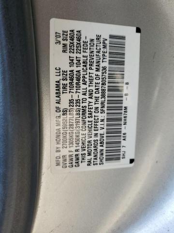 5FNRL38887B057536 - 2007 HONDA ODYSSEY TOURING Gümüş fotoğraf 13