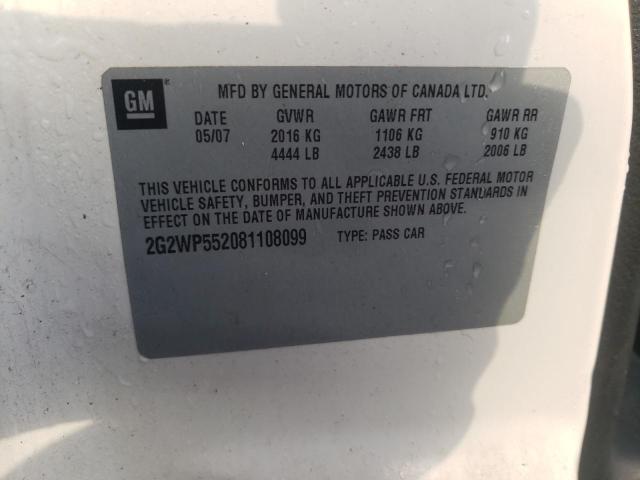 2G2WP552081108099 - 2008 PONTIAC GRAND PRIX WHITE photo 12