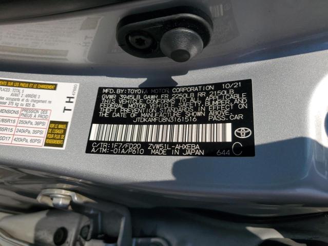 JTDKAMFU8N3161516 - 2022 TOYOTA PRIUS NIGHT SHADE Srebrny zdjęcie 12